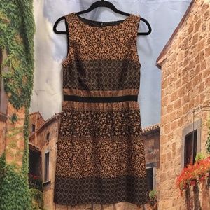 Ann Taylor LOFT Women Brown and Black Casual Dress Print Pattern S